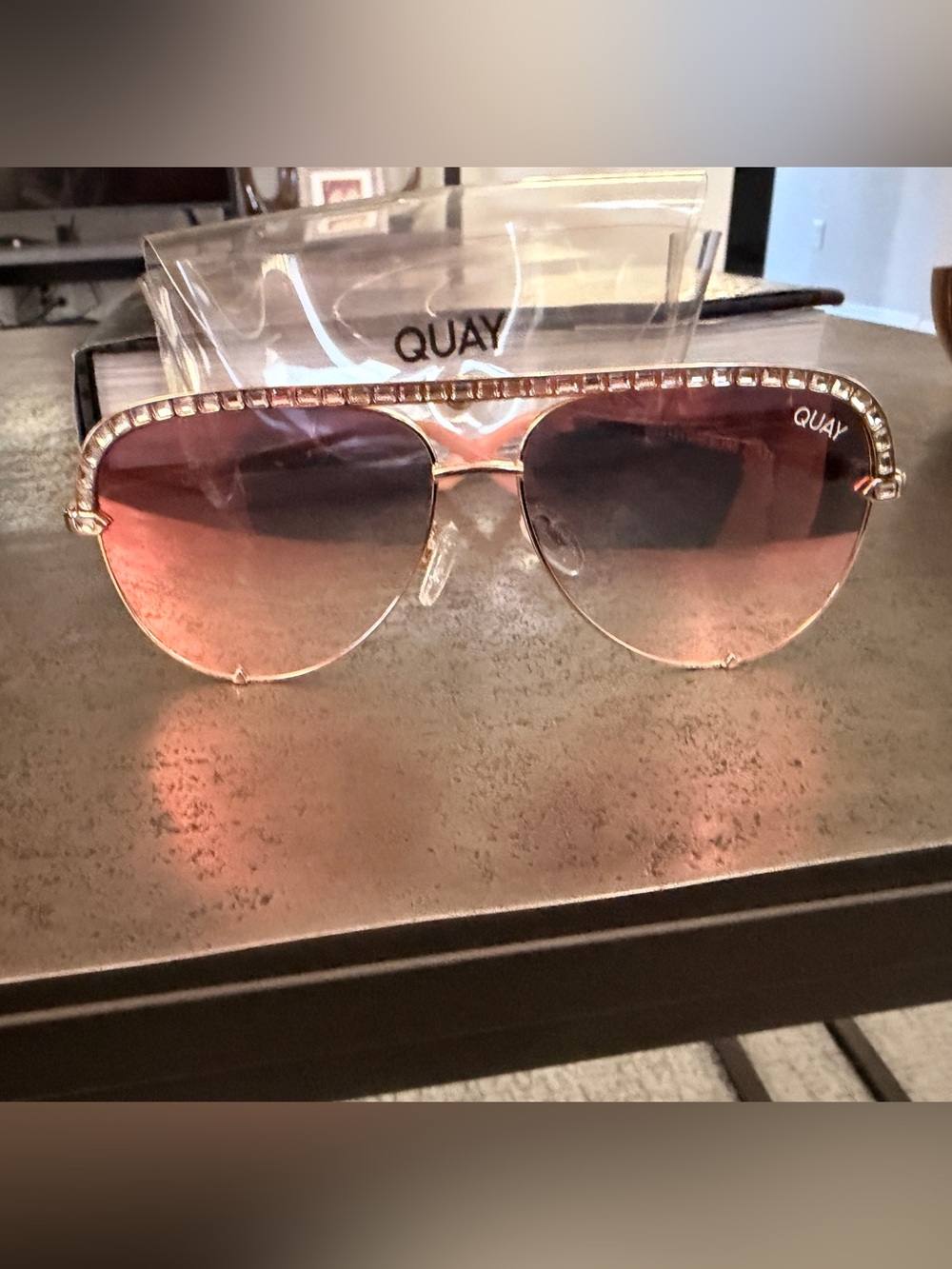 Authentic Quay Australia Rose Gold with Pink Gradient Lenses Aviator Sunglasses